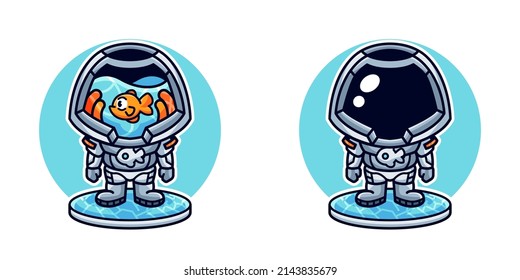 Cute fish the astronaut cartoon vector icon illustration 