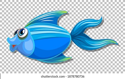 Cute fish with big eyes cartoon character on transparent background illustration