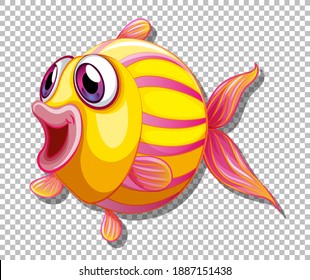 Cute fish with big eyes cartoon character on transparent background illustration