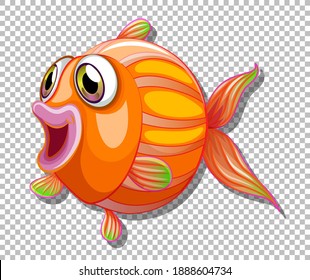 Cute fish with big eyes cartoon character on transparent background illustration