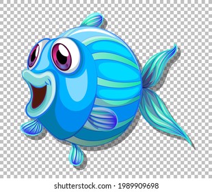 Cute fish with big eyes cartoon character on transparent background illustration