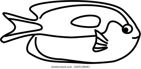 Cute Fish Black Line Art for Kids Coloring Book Drawing Illustration