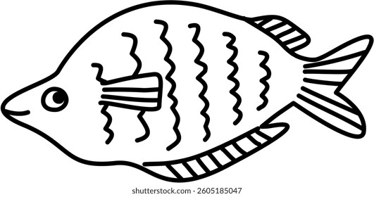 Cute Fish Black Line Art for Kids Coloring Book Drawing Illustration