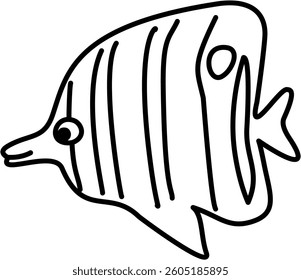 Cute Fish Black Line Art for Kids Coloring Book Drawing Illustration