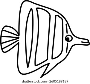 Cute Fish Black Line Art for Kids Coloring Book Drawing Illustration
