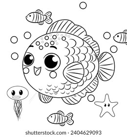 A cute fish in black and white coloring