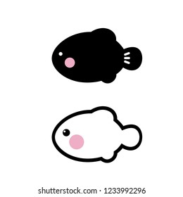 Cute fish with blush icon on white