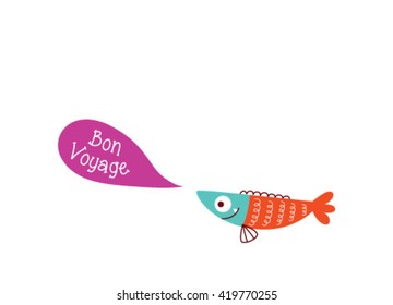 cute fish bon voyage greeting card vector illustration