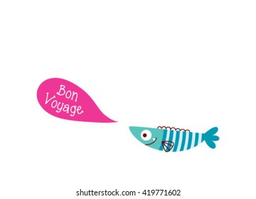 cute fish bon voyage greeting card vector illustration