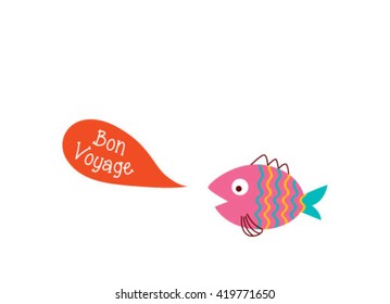 cute fish bon voyage greeting card vector illustration