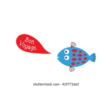 cute fish bon voyage greeting card vector illustration