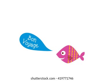 cute fish bon voyage greeting card vector illustration