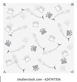 Cute fish bone and cat foot prints 