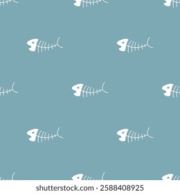 Cute Fish bones Seamless pattern. Cartoon Fish skeleton, background. Vector Illustration.