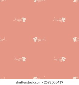 Cute Fish bones Seamless pattern. Cartoon Fish skeleton, background. Vector Illustration.