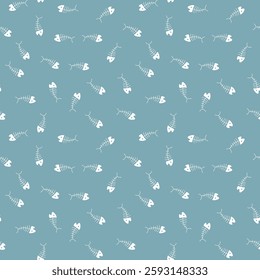 Cute Fish bones Seamless pattern. Cartoon Fish skeleton, background. Vector Illustration.