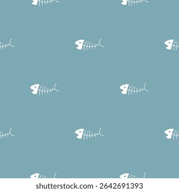 Cute Fish bones Seamless pattern. Cartoon Fish skeleton, background. Vector Illustration.