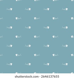 Cute Fish bones Seamless pattern. Cartoon Fish skeleton, background. Vector Illustration.