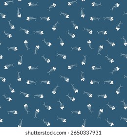 Cute Fish bones Seamless pattern. Cartoon Fish skeleton, background. Vector Illustration.
