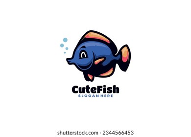 cute fish with bubbles vector template logo design