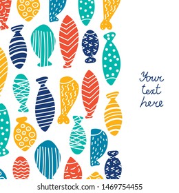 Cute fish card. Around motif with fish.