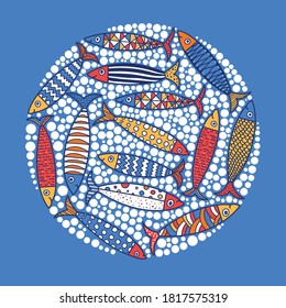 Cute fish card. Circular fish motif.