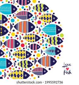 Cute fish card. Motif with fish.