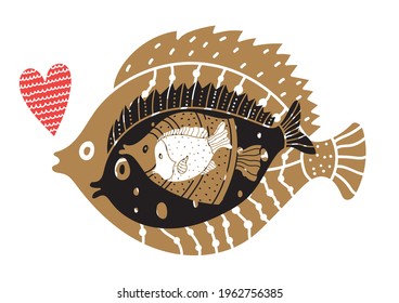 Cute fish card. Motif with fish. Love!
