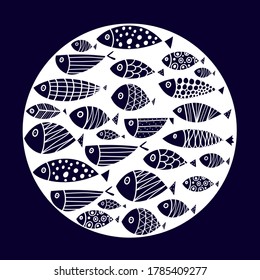 Cute fish card. Round motif with fish.