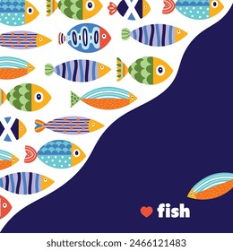 Cute fish card. Sardine. Sea motif.