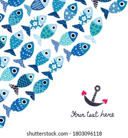 Cute fish card. Sea motif.