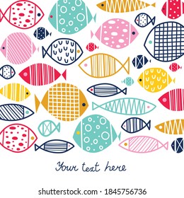  Cute fish card. Cute vector  sea motif.