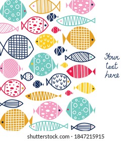  Cute fish card. Cute vector  sea motif.