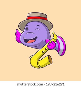 Cute fish cartoon carrying trumpet