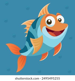 Cute Fish Cartoon Character. Funny fish icon, Marine day. Vector cartoon  of aquarium character, funny marine creature.