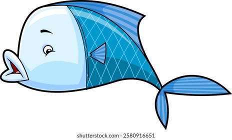 Cute Fish Cartoon Character With Open Mouth. Vector Hand Drawn Illustration Isolated On Transparent Background