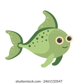 Cute fish. Cartoon character. Sea animal isolated on white background.