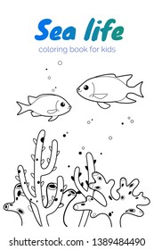 Cute fish cartoon character, vector illustration. Coloring book for children.