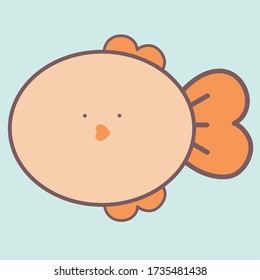 Cute fish cartoon character vector isolated on light blue background