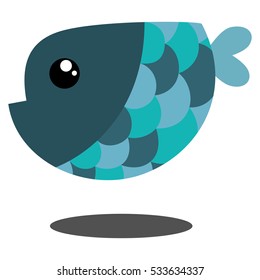Cute Fish cartoon character. Vector illustration isolated on white background.