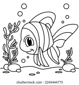 Cute fish cartoon characters vector illustration. For kids coloring book.