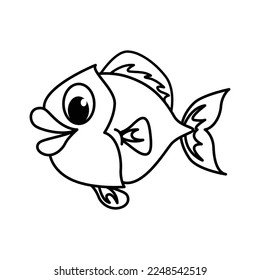 Cute Fisch Cartoon Zeichen Vektorgrafik. Für Kinder Farbbuch.