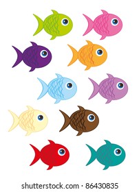 cute fish cartoon isolated over white background. vector