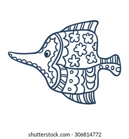 Cute fish cartoon, line art, coloring