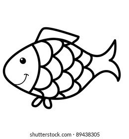 cute fish cartoon, line art, coloring