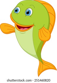 Cute fish cartoon pointing 