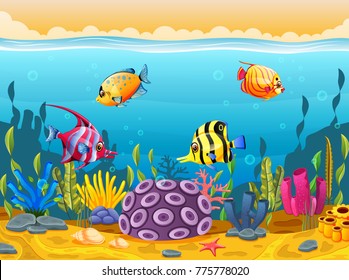 Cute fish cartoon in the sea