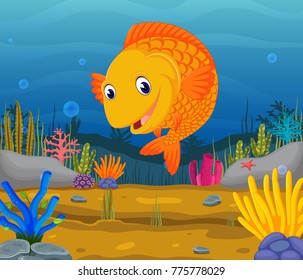 Cute fish cartoon in the sea