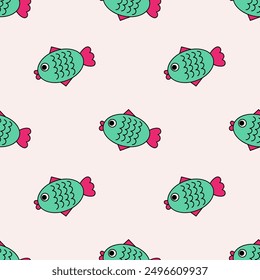 Cute Fish cartoon Seamless Pattern for Kids. Sea Animals pattern for kids fabric , packaging , stationery , crockery