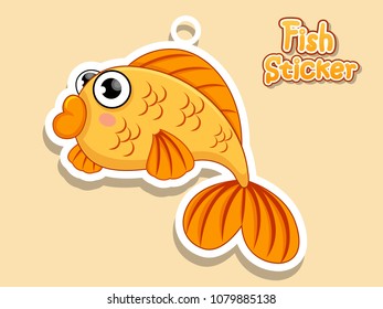 Cute Fish Cartoon sticker. Vector illustration isolated on Color background. icon vector